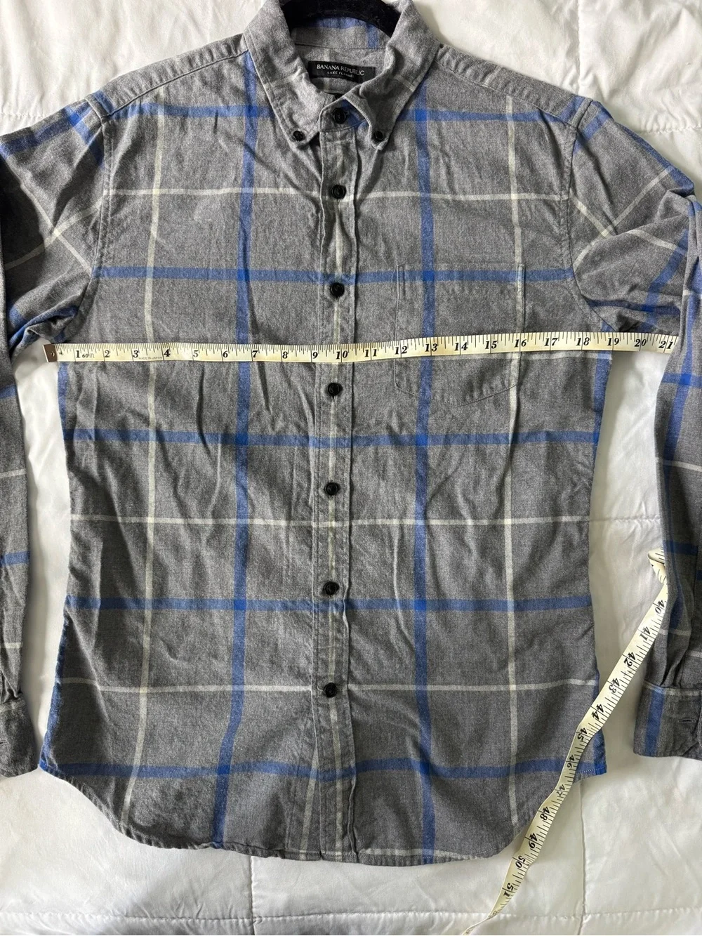 Banana Republic Grant Fit Luxe Flannel Shirt Grey Blue Mens Small Button Down